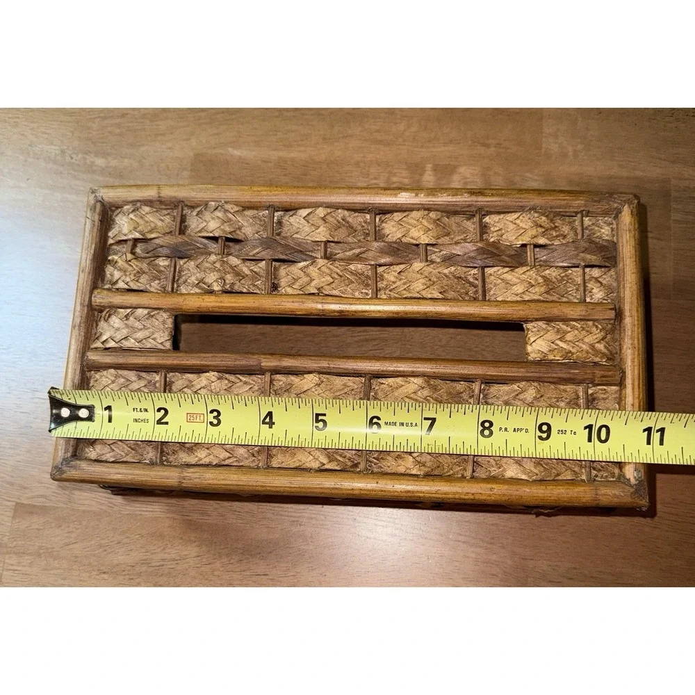 Vintage Woven Wicker Bamboo Tissue Box Cover Rectangular Boho Rattan Holder